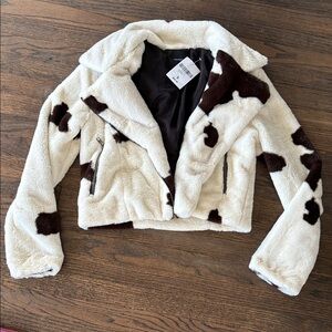 Forever 21 Cream and Brown Faux Fur Jacket
